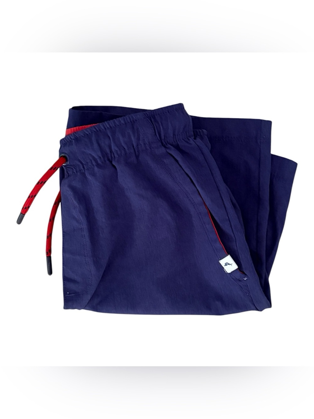 Tommy Bahama Active Boys 7-8 Blue Red Solid Woven Drawstring Shorts Pockets